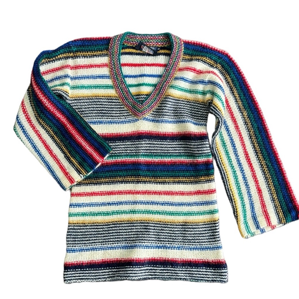 VINTAGE RENAE TERNER OUTLANDER SWEATER BOHO MULTICOLOR STRIPES WOOL MOHAIR